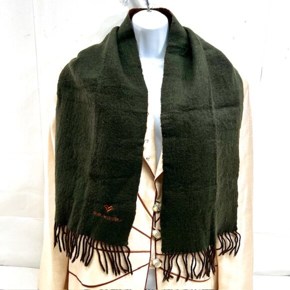 Vgt  Mario Valentno Scarf Men/Women 100% Wool 58"x10"  Green Brown Fringed (74 - Picture 6 of 7